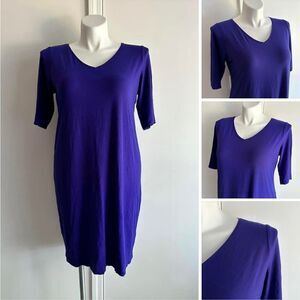 Eileen Fisher Midnight Blue V-Neck Half Sleeve T-Shirt Style Jersey Dress